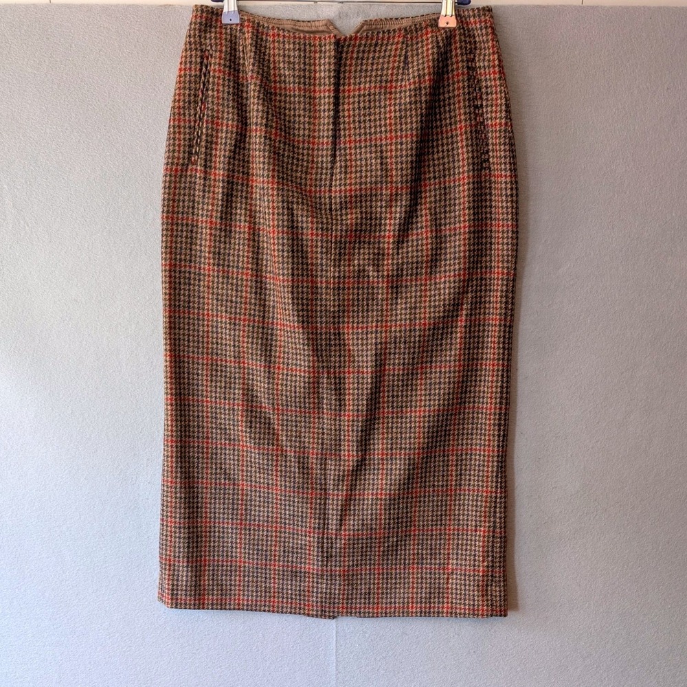 Vtg Orvis Pencil Skirt Brown Plaid Wool Tweed Midi Made USA Women 10 Academia